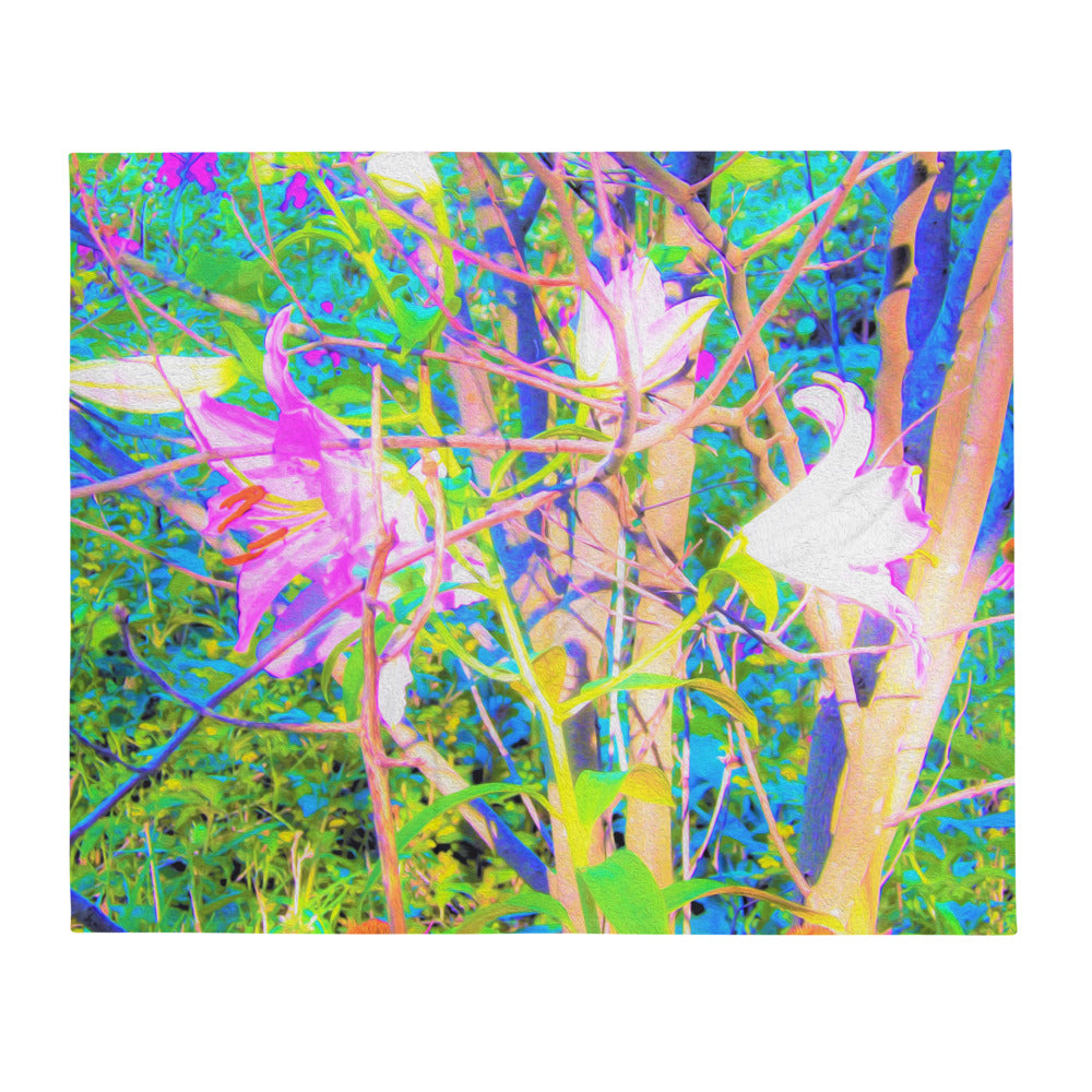 Throw Blankets, Abstract Oriental Lilies in My Rubio Garden