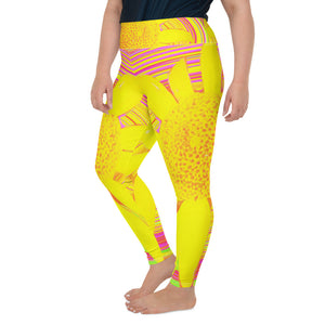 Plus Size Leggings, Yellow Sunflower on a Psychedelic Swirl