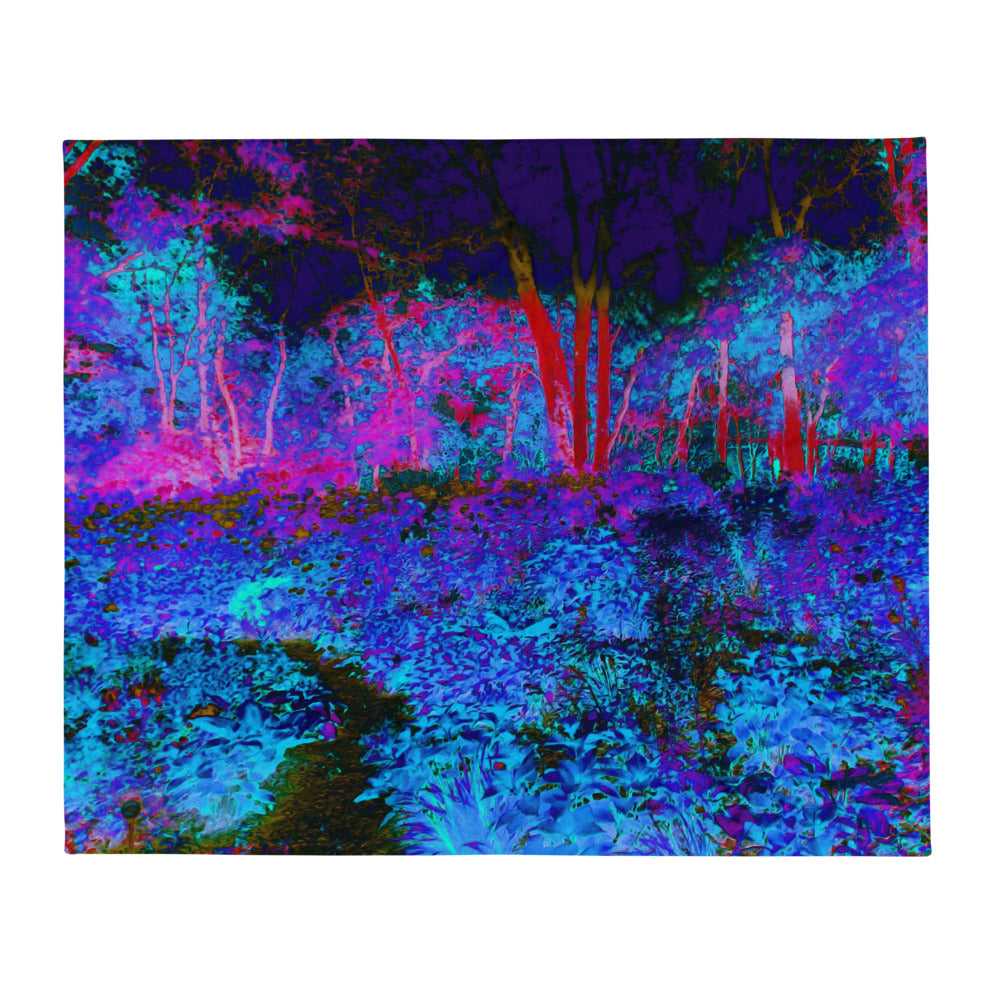 Throw Blankets, Impressionistic Dark Blue and Red Garden Landscape