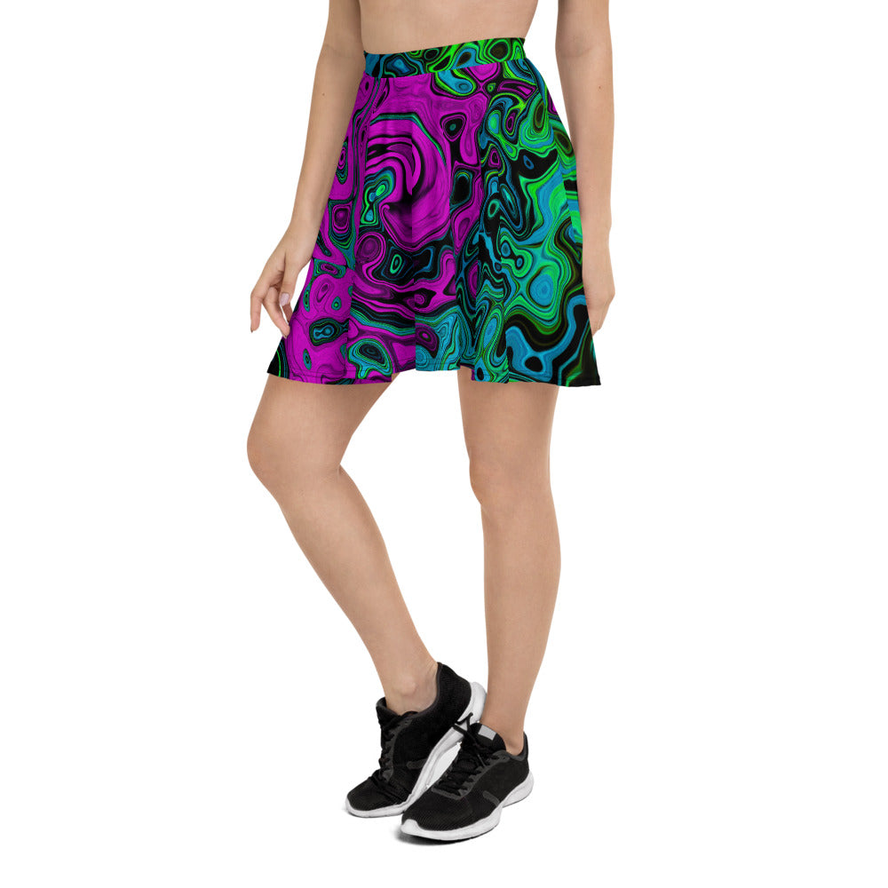 Skater Skirts, Bold Magenta Abstract Groovy Liquid Art Swirl