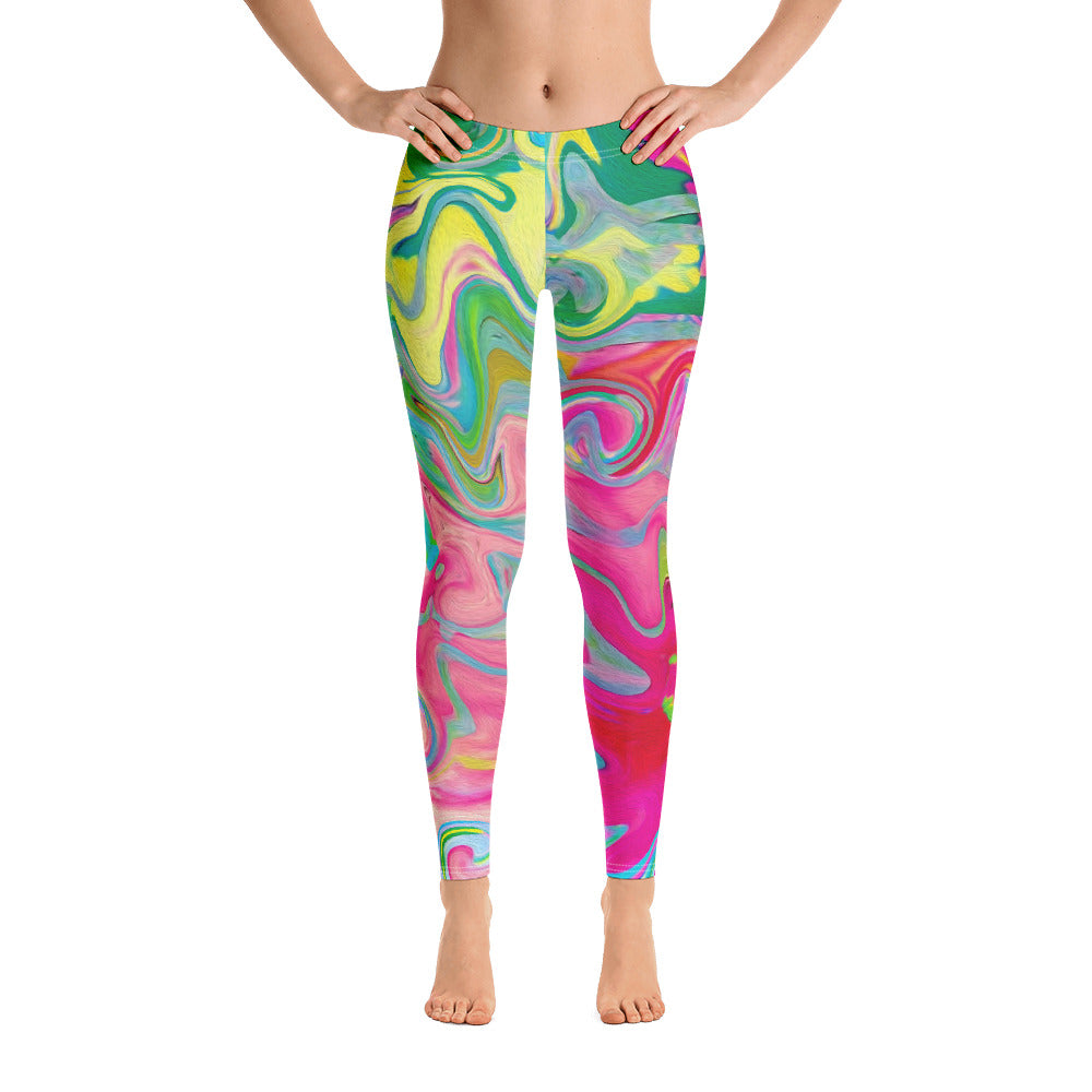 Leggings for Women, Colorful Flower Garden Abstract Collage