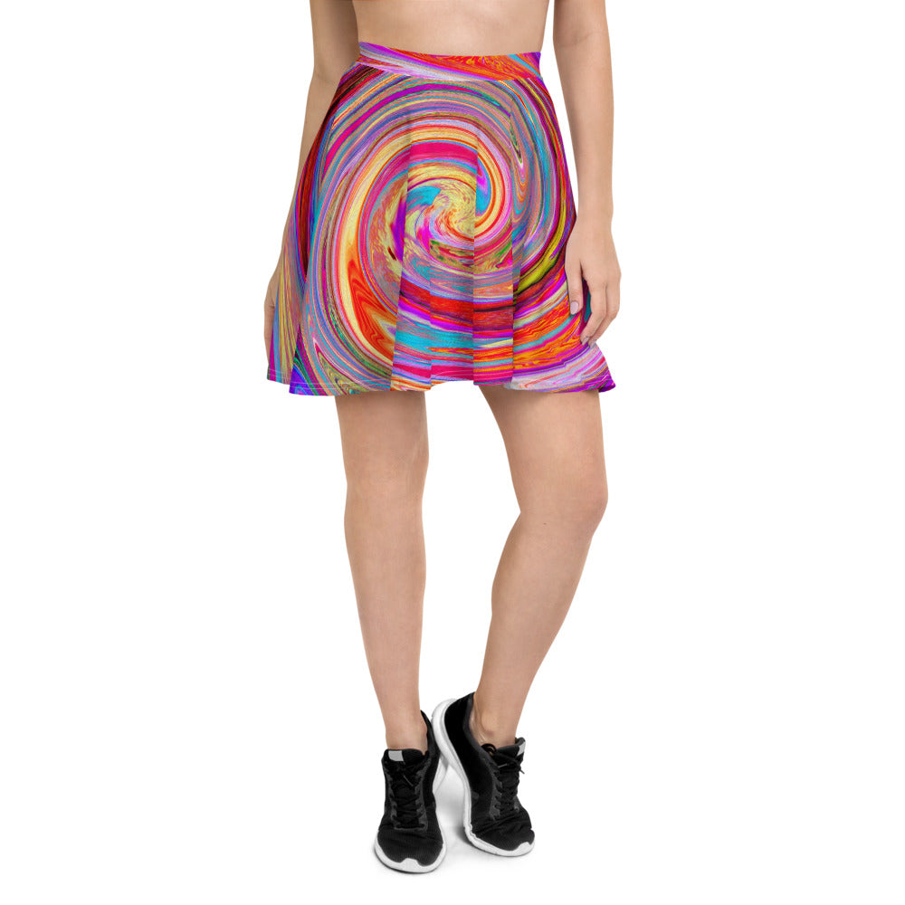 Skater Skirts, Colorful Rainbow Swirl Retro Abstract Design