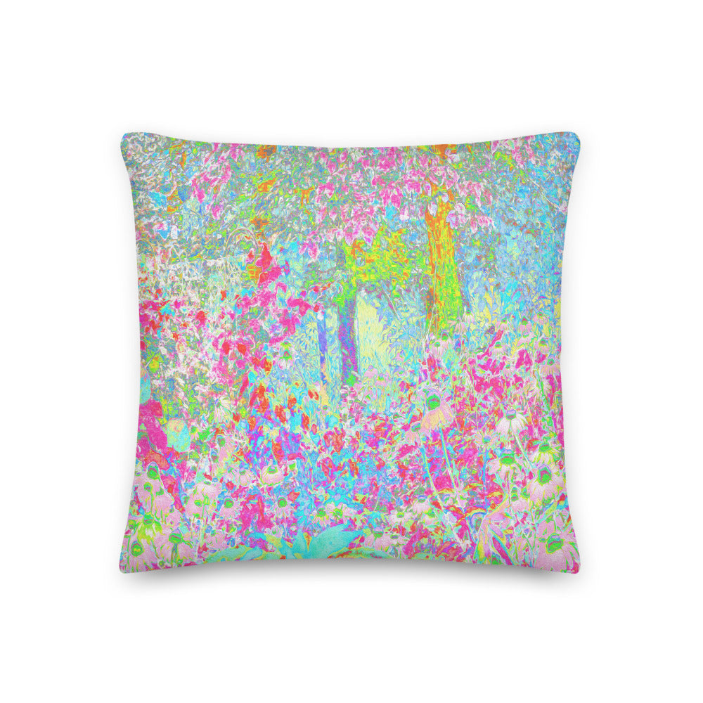 Decorative Throw Pillows, Aqua and Hot Pink Sunrise in My Rubio Garden, Square
