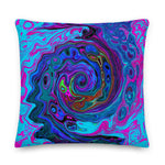 Decorative Throw Pillows, Groovy Abstract Retro Blue and Purple Swirl, Square