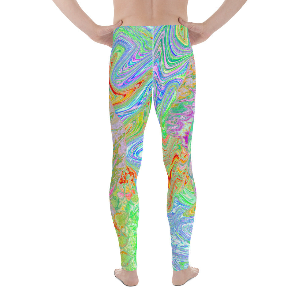 Men's Leggings, Psychedelic Hot Pink and Ultra-Violet Hibiscus