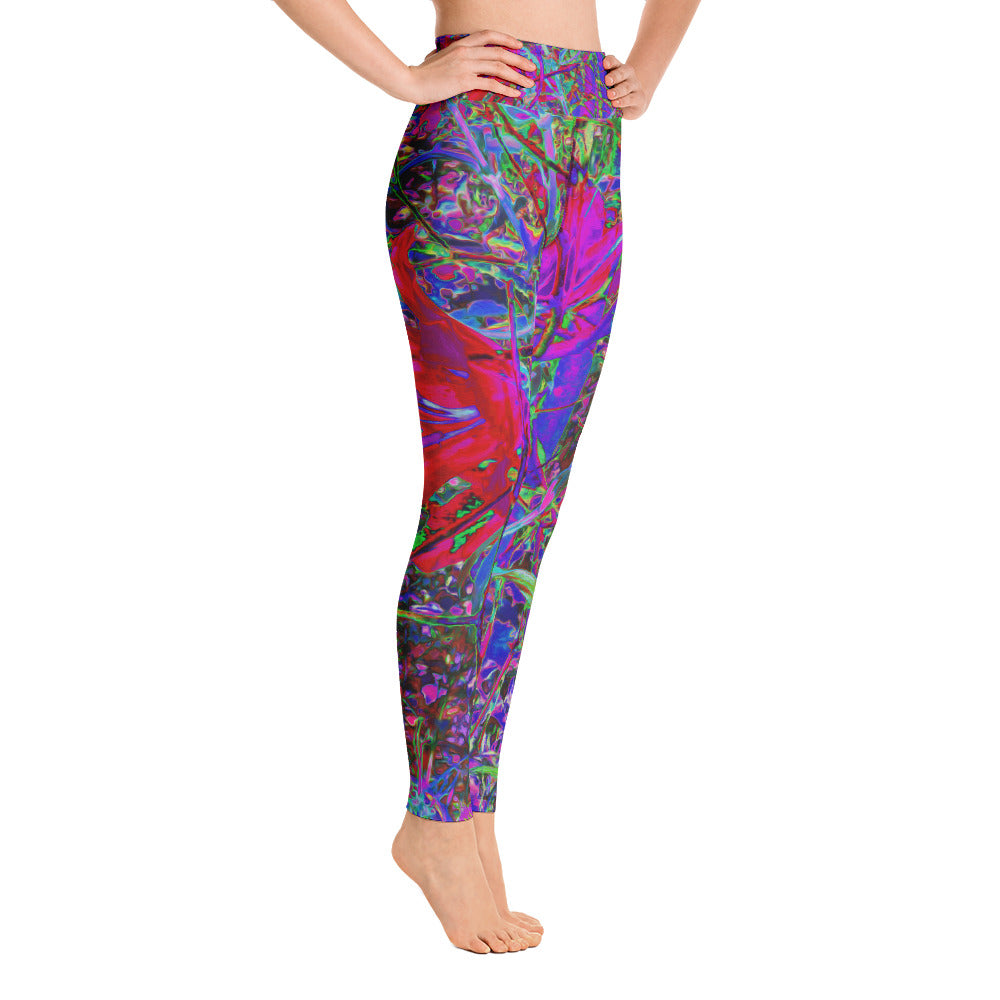 Yoga Leggings for Women, Psychedelic Abstract Rainbow Colors Lily Garden