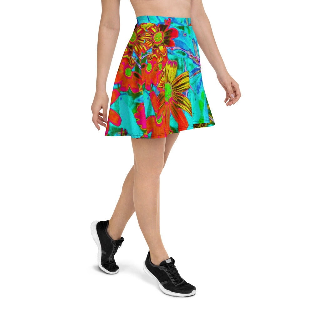Skater Skirts, Aqua Tropical with Yellow and Orange Flowers