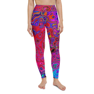 Yoga Leggings, Trippy Red and Purple Abstract Retro Liquid Swirl
