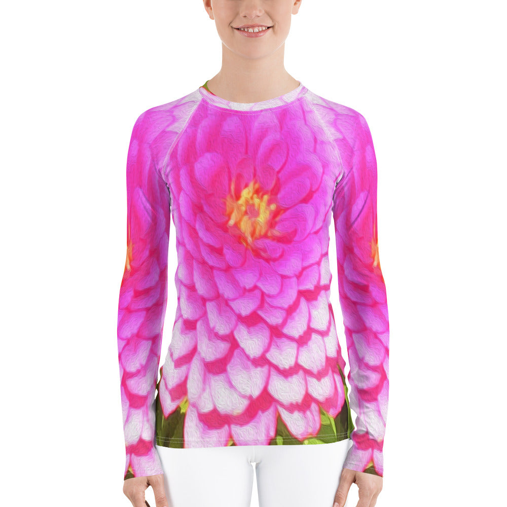 Women's Rash Guard, Pretty Round Pink Zinnia in the Summer Garden – My ...