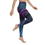 Yoga Leggings, Retro Aqua Magenta and Black Abstract Swirl