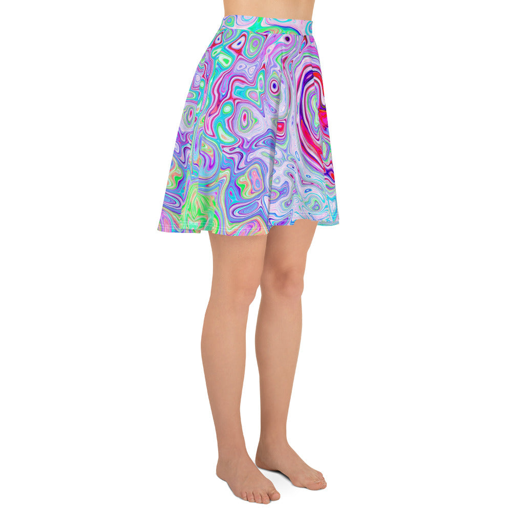 Skater Skirt, Groovy Abstract Retro Pink and Green Swirl