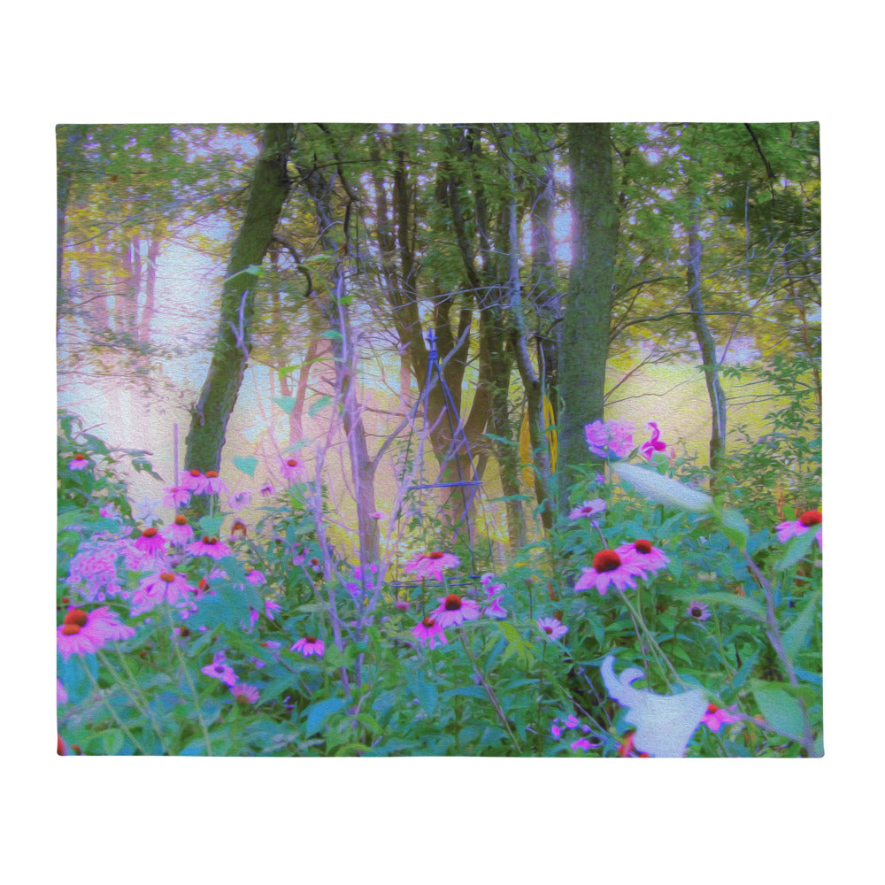 Throw Blankets, Bright Sunrise with Pink Coneflowers in My Rubio Garden