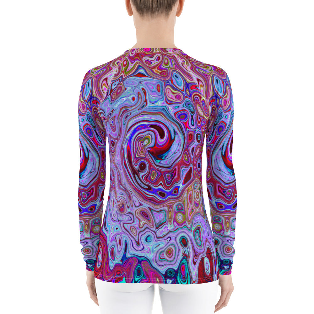 Women's Rash Guards, Retro Groovy Abstract Lavender and Magenta Swirl