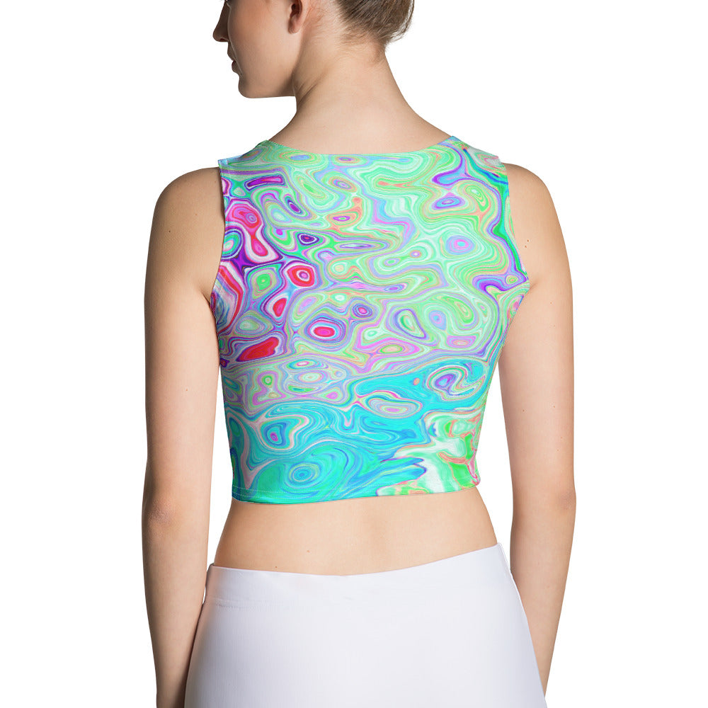 Cropped Tank Top, Groovy Abstract Retro Pink and Green Swirl