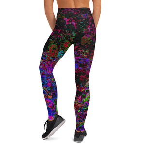 Yoga Leggings for Women, Psychedelic Crimson Red and Black Garden Sunrise