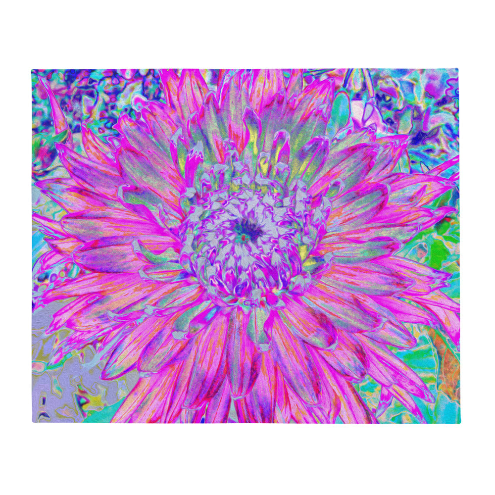 Throw Blanket, Cool Pink, Blue and Purple Cactus Dahlia Explosion
