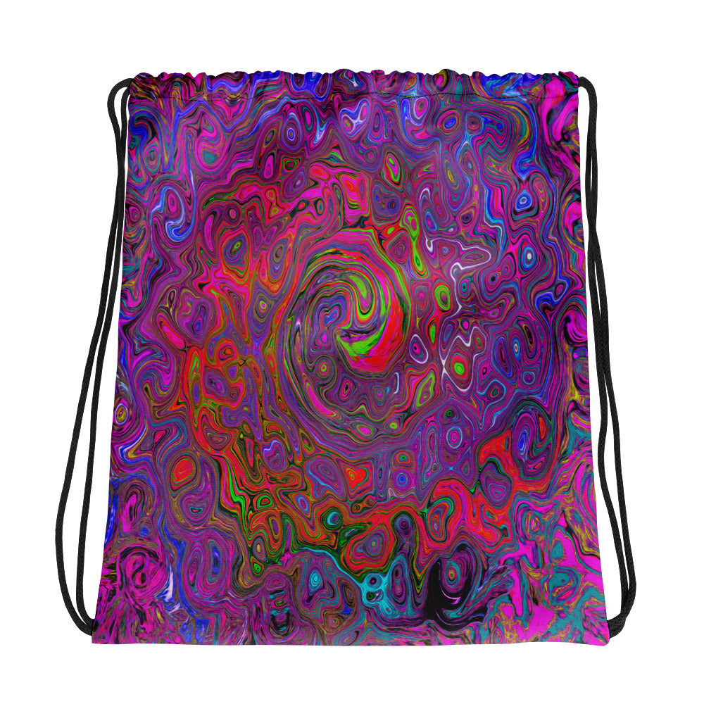 Drawstring Bags - Psychedelic Groovy Magenta Retro Liquid Swirl