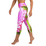 Yoga Capri Leggings, Pretty Round Pink Zinnia in the Summer Garden