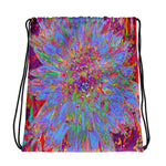 Drawstring bags, Psychedelic Groovy Blue Abstract Dahlia Flower