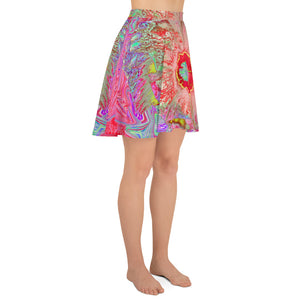 Skater Skirt, Psychedelic Retro Coral Rainbow Hibiscus