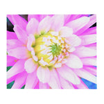 Throw Blankets, Pretty Pink, White and Yellow Cactus Dahlia Macro