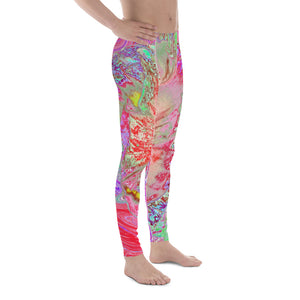 Men's Leggings, Psychedelic Retro Coral Rainbow Hibiscus