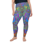 Plus Size Leggings, Trippy Magenta and Blue Abstract Retro Swirl