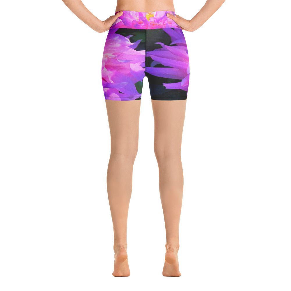 Yoga Shorts, Stunning Pink and Purple Cactus Dahlia