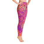 Yoga Leggings for Women, Retro Abstract Coral and Purple Marble Swirl