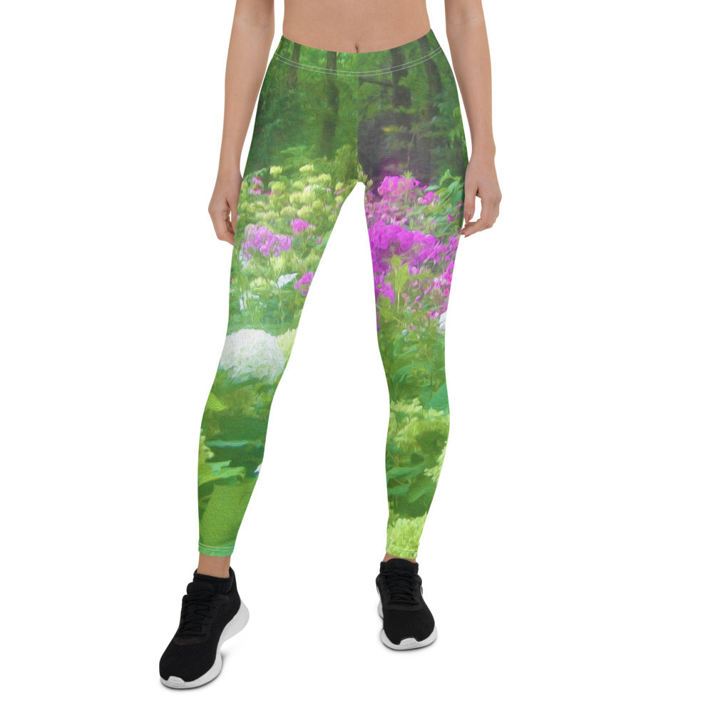 Leggings for Women, Annabella Hydrangeas and Purple Garden Landscape