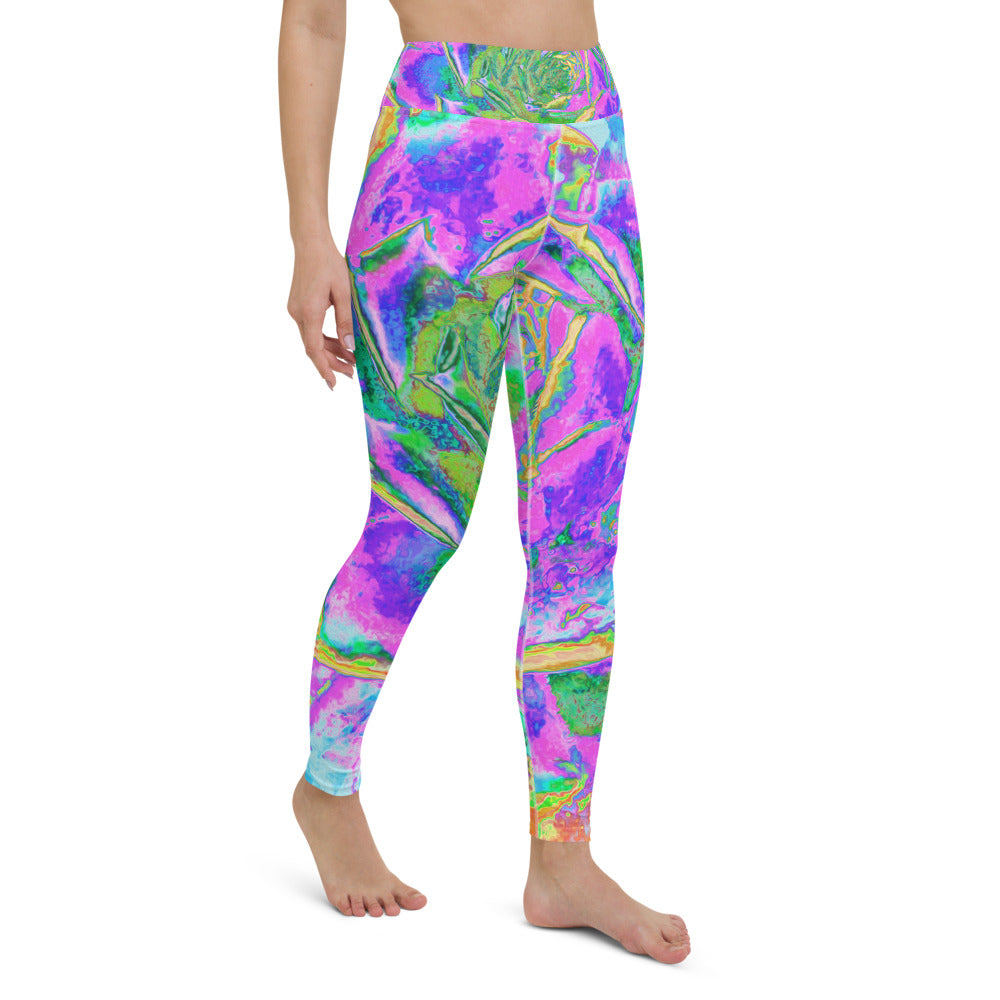 Yoga Leggings, Rainbow Colors Fiesta Succulent Sedum Rosette