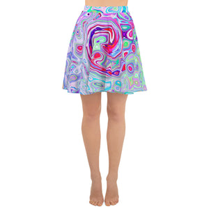 Skater Skirt, Groovy Abstract Retro Pink and Green Swirl