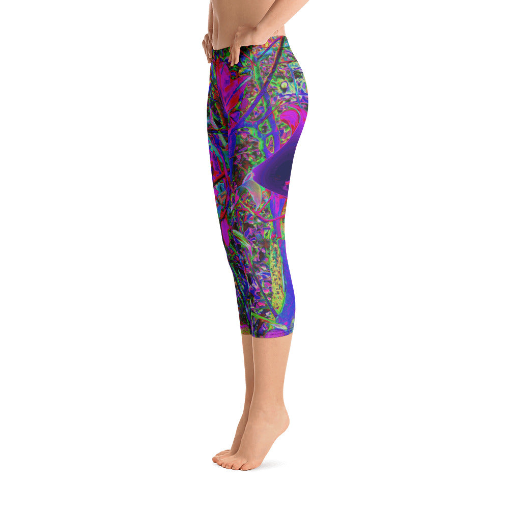 Capri Leggings, Psychedelic Abstract Rainbow Colors Lily Garden