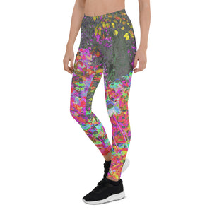 Leggings for Women, Psychedelic Tropical Festival Garden Sunrise