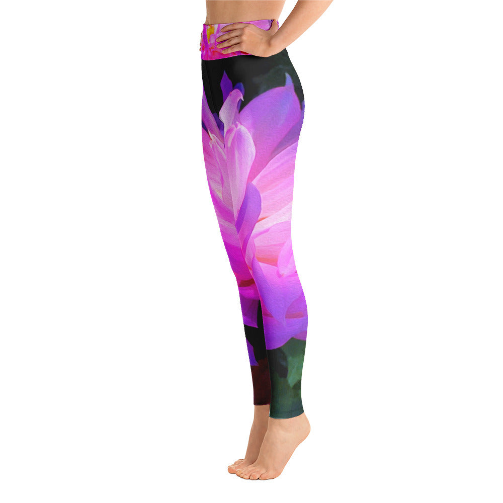 Yoga Leggings for Women, Stunning Pink and Purple Cactus Dahlia