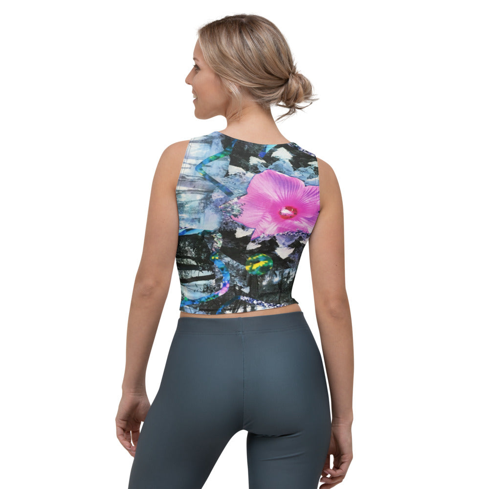 Cropped Tank Tops, Pink Hibiscus Black and White Landscape Collage