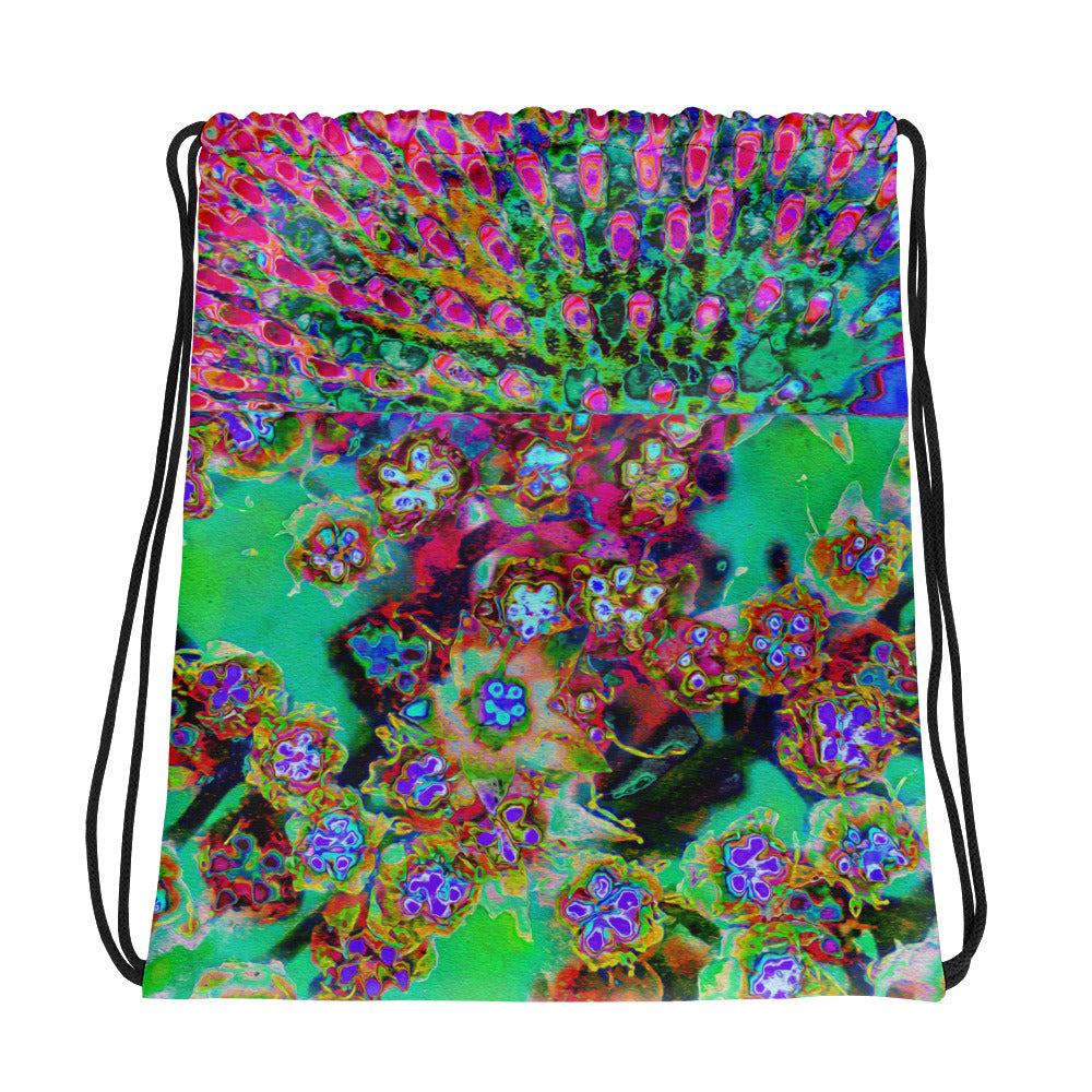 Drawstring bags, Psychedelic Abstract Groovy Purple Sedum