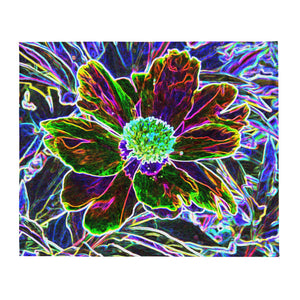Throw Blankets, Abstract Garden Peony in Black and Blue
