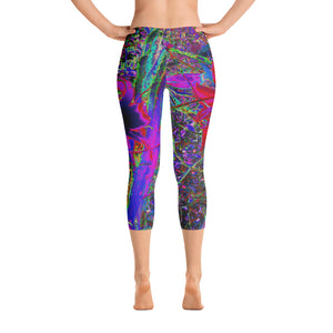 Capri Leggings, Psychedelic Abstract Rainbow Colors Lily Garden
