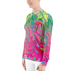 Women's Rash Guard, Colorful Flower Garden Abstract Collage