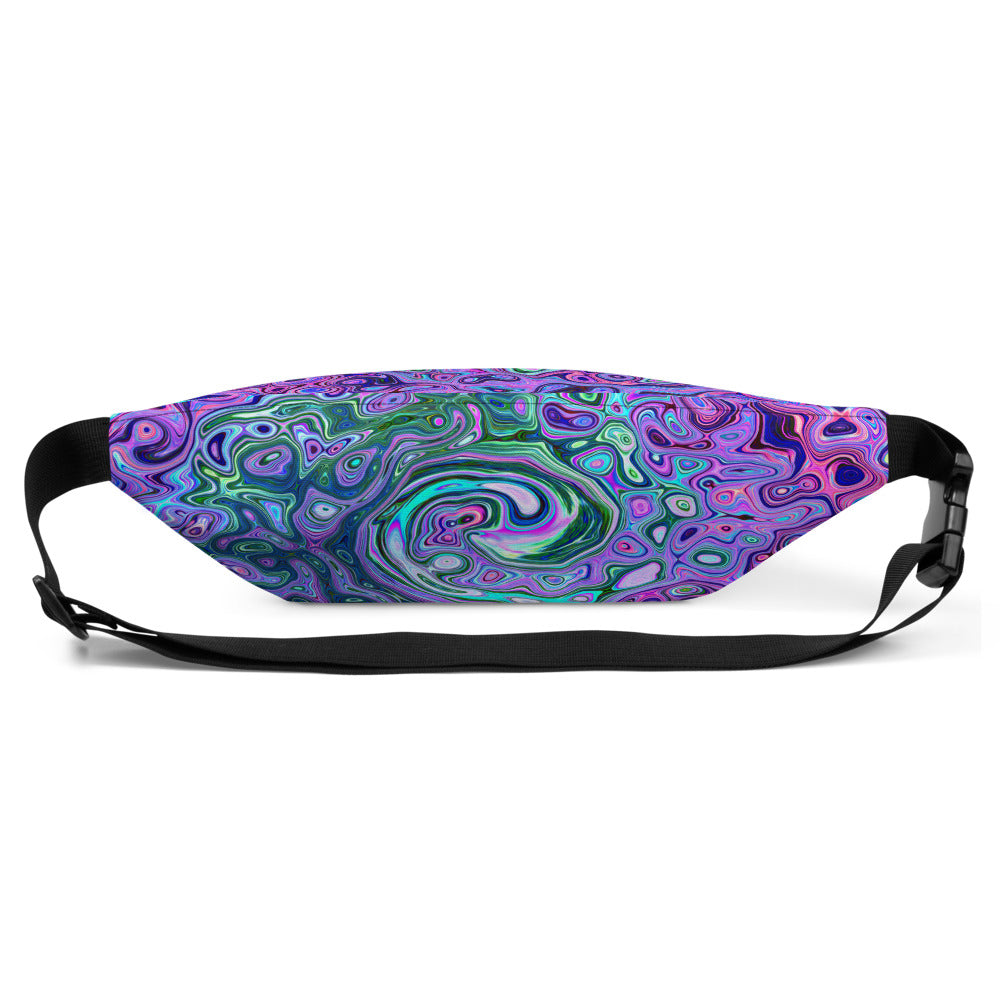 Fanny Pack, Groovy Abstract Retro Green and Purple Swirl