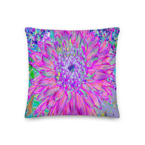 Decorative Throw Pillows, Cool Pink, Blue and Purple Cactus Dahlia Explosion, Square