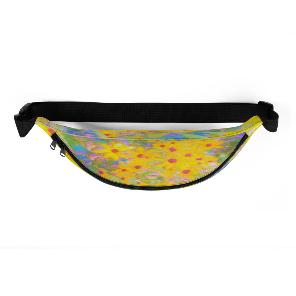Fanny Pack, Pretty Yellow and Red Flowers with Turquoise