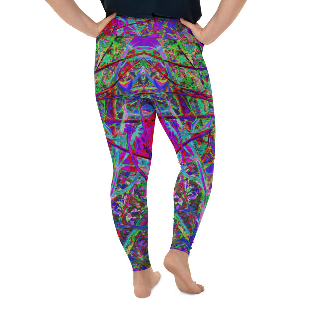 Plus Size Leggings, Psychedelic Abstract Rainbow Colors Lily Garden