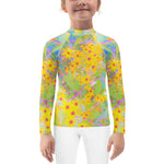 Rash Guard for Kids, Pretty Yellow and Red Flowers with Turquoise