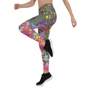 Leggings for Women, Psychedelic Tropical Festival Garden Sunrise