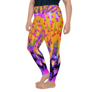 Plus Size Leggings, Abstract Macro Hot Pink and Yellow Coneflower
