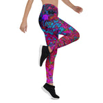 Leggings for Women, Psychedelic Purple Lily Flower Magenta Landscape Garden