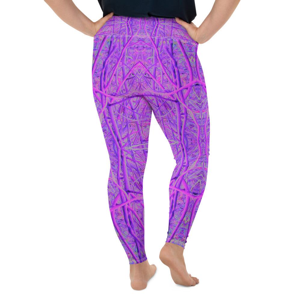 Plus Size Leggings, Hot Pink and Purple Abstract Branch Pattern