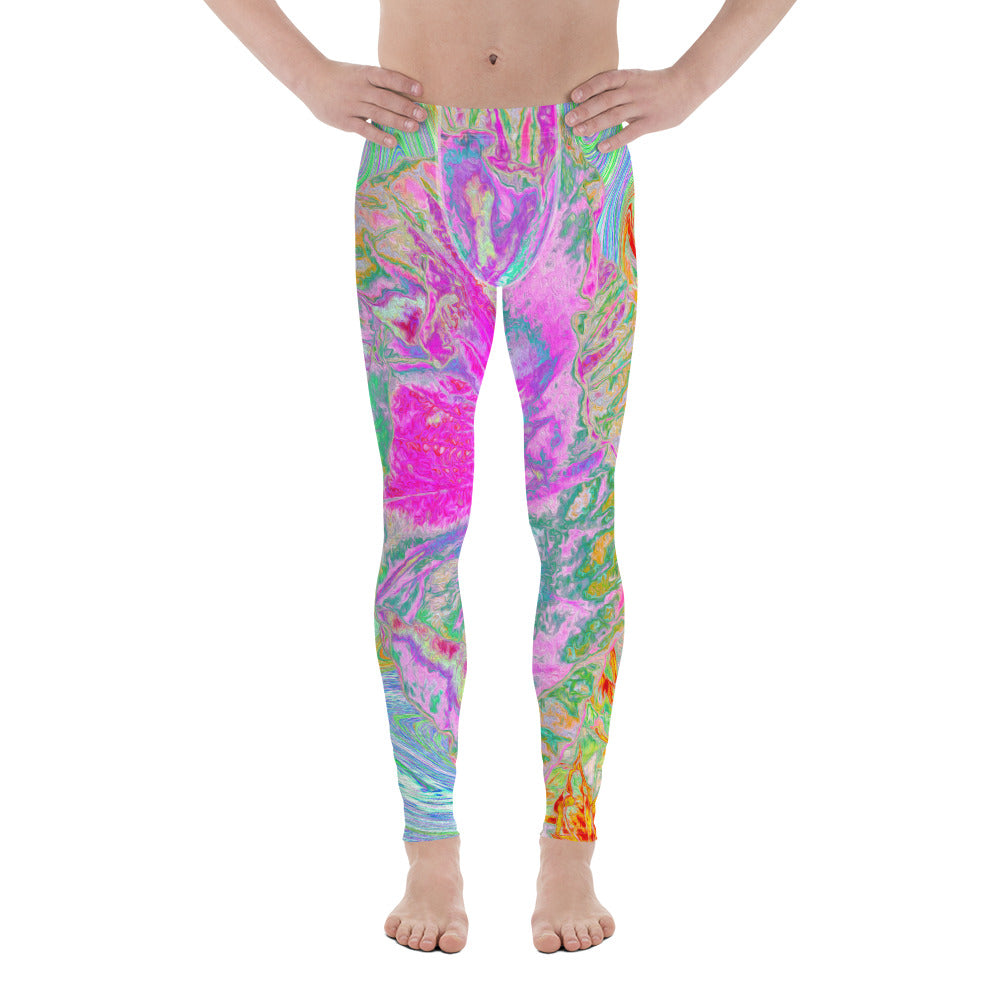 Men's Leggings, Psychedelic Hot Pink and Ultra-Violet Hibiscus